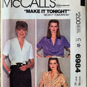 Vintage McCall&#39;s &quot;Make it Tonight, Wear it Tomorrow!&quot; Pattern 6984, Misses&#39; Blouses, CUT, Size 18, Bust 40