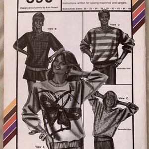 Può includere: Un modello di cucito vintage per un top a farfalla e una camicia reversibile. Il modello, etichettato 390, include illustrazioni dei capi finiti. Le taglie del busto variano da 76 a 117 cm. La copertina presenta il testo "Stretch & Sew".