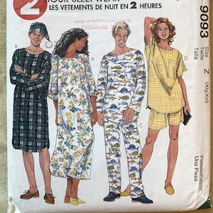 Vintage 1990&#39;s McCall&#39;s Pattern 9093, 2 Hour Sleepwear, Misses&#39; and Men&#39;s Nightshirt/Top/Pants/Shorts/Hat, CUT, Size Z (Xlg,Xxl)