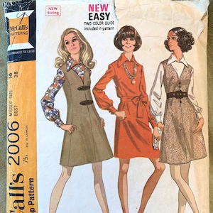 Vintage 1960&#39;s McCall&#39;s Pattern 2006, Misses&#39; Dress or Blouse and Jumper, CUT, Size 16, Bust 38