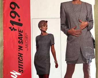 Vintage jaren 1990 Easy Stitch 'n Save Patroon 6415, Misses' Jas en Jurk, CUT, Maat A (8-10-12)