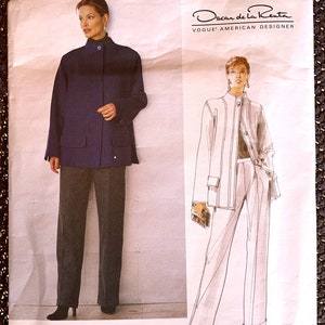 Vintage 1990's Vogue Pattern 2188, Diseñador Americano, Oscar le la Renta, Chaqueta y Pantalones de Misses, UNCUT, Tamaño 12-14-16