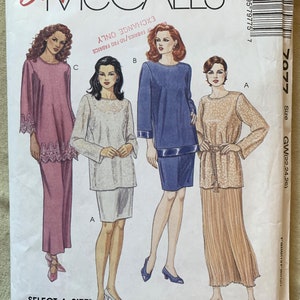 Enkelt McCall's-mönster 7977 från 1990-talet, tunika/linne/kjol för fröknar, snitt, storlek GW (22,24,26)