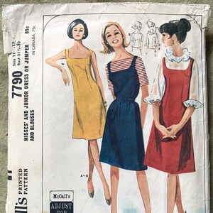 Vintage 1960&#39;s McCall&#39;s Printed Pattern 7790, Junior Dress/Jumper/Blouses, CUT, Size 11-13, Bust 31.5-33
