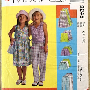 Vintage 1990&#39;s McCall&#39;s Pattern 9245, Kidstuff, Girls&#39; Dress/Top/Pants/Skirt/Shorts, UNCUT, Size CF (4,5,6) or CL (6,7,8)