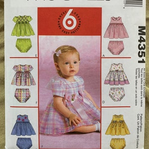 McCall&#39;s Pattern M4351, 6 Great Looks One Easy Pattern, Infants&#39; Dresses and Panties, UNCUT, All Sizes (Sml-Med-Lrg-Xlg)