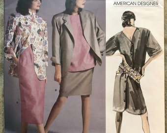 Vintage 1980's Vogue Pattern 1694, Vogue American Designer, Perry Ellis, Misses' Jacket/Vestido/Top/Falda, UNCUT/FF, Talla 10