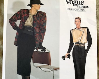 Vintage 1980's Vogue Pattern 1468, Paris Original, Emanuel Ungaro, Misses' Jacket and Skirt, UNCUT/FF, Size 10