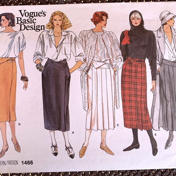 Vintage 1980's Vogue Pattern 1466, Vogue Basic Design, Misses' Skirt, UNCUT/FF, Size 10