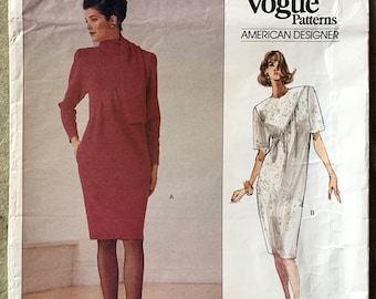 Vintage 1980's Vogue Pattern 2336, American Designer, Oscar le la Renta, Misses' Dress, UNCUT, Size 8-10-12