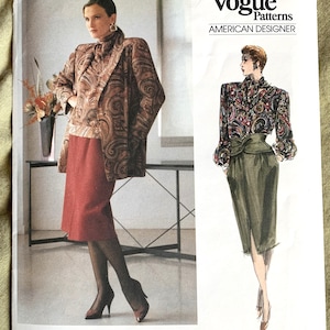 Vintage 1980&#39;s Vogue Pattern 1655, Bill Blass, Misses&#39; Jacket/Skirt/Blouse/Scarf, UNCUT/FF, Size 10