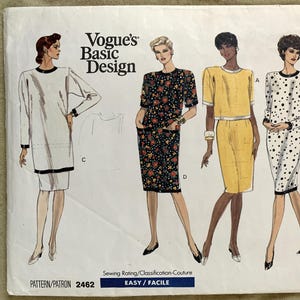 Vintage 1990-tals Vogue Basic Design Pattern 2462, Frökens/Frökens Petite Dress/Topp/Tunika/Kjol, SKÄRM, Storlek 14-16-18