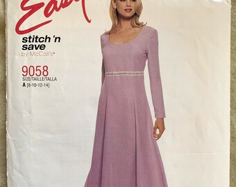 Vintage 1990's Easy Stitch 'n Save Patroon 9058, Misses 'Jurk, UNCUT, Maat A (8-10-12-14)