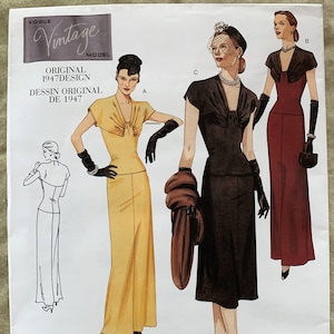 Vogue Vintage Model Patroon 2610, Origineel 1947 Design, Misses&#39; Jurk, ONBESNEDEN/FF, Maat 12-14-16