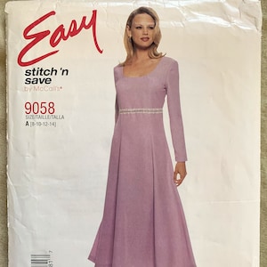 Vintage 1990&#39;s Easy Stitch &#39;n Save Pattern 9058, Misses&#39; Dress, UNCUT, Size A (8-10-12-14)