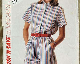 Vintage 1980's Stitch 'n Save by McCall's Pattern 3038, Misses' Shirt and Shorts, CUT, Miss Size B (12-14-16)