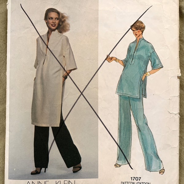 Vintage 1970's Vogue Pattern 1707, American Designer, Anne Klein, Misses' Top/Tunic/Pants, UNCUT/FF, Size 10