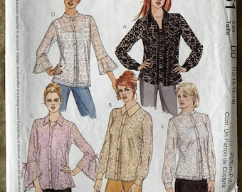 2002 McCall's Pattern 3851, Misses' Shirts and Camisoles, CUT, Size DD (12-14-16-18)