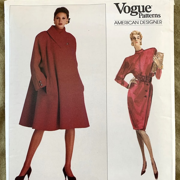 Vintage 1980's Vogue Pattern 2186, American Designer, Oscar le la Renta, Misses' Coat/Top/Skirt, UNCUT, Size 12-14-16