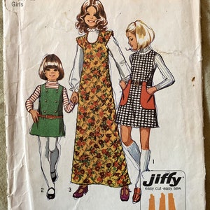Vintage 1970&#39;s Simplicity Pattern 5224, Jiffy Pattern, Girls&#39; Jumper, CUT, Size 7