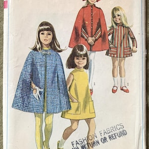 Vintage 1960&#39;s Simplicity Pattern 7520, Girl&#39;s Cape and Dress, UNCUT/FF, Size 10 or Size 12