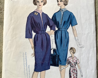 Vintage 1960's Vogue Pattern 1039, Vogue Paris Original, Gres, Vestido de una pieza y Dickey, CUT, Talla 14