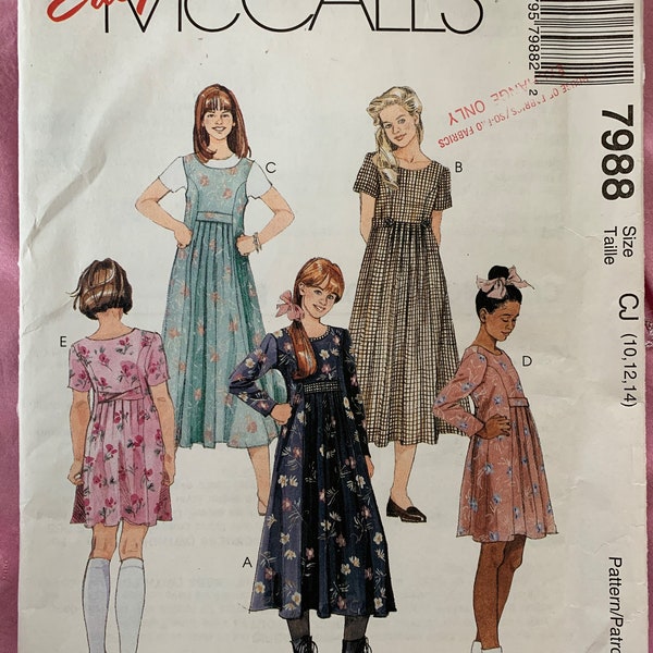 Vintage Easy McCall's Pattern 7988, Girls' Dress, UNCUT, Size CJ (10,12,14)