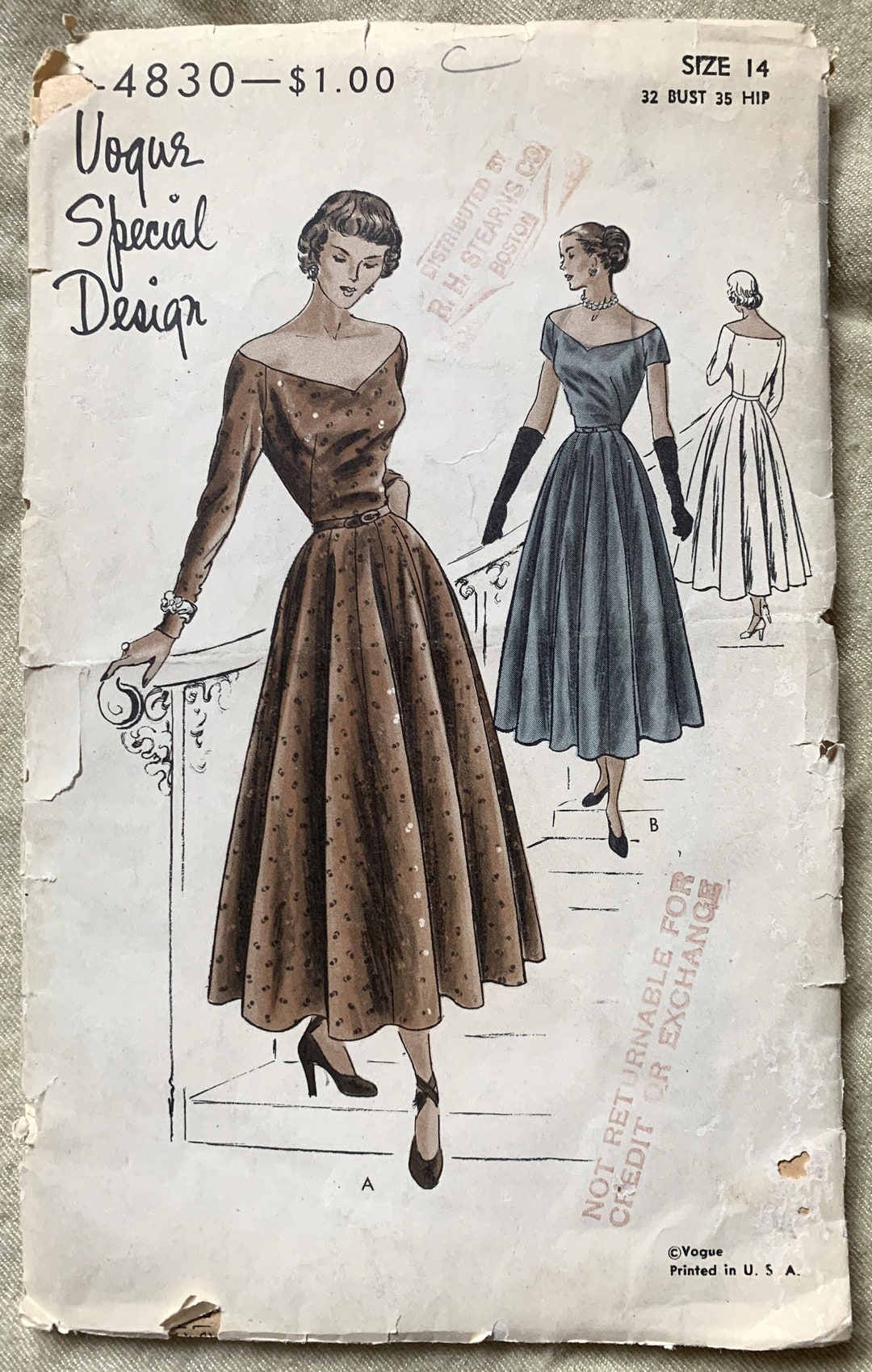 Rare Vintage 1940s Vogue Special Design Pattern 4830 Misses Dress Pre Cut Size 14 Etsy 0460