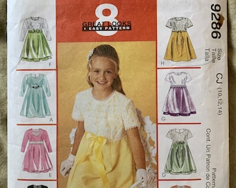 Vintage 1990's McCall's Pattern 9286, 8 Great Looks One Easy Pattern, Girls' Dresses, CUT, Size CJ (10,12,14)