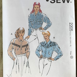 Vintage 1990&#39;s Kwik Sew Pattern 2205, Misses&#39; Shirts, UNCUT, Size XS-S-M-L-XL