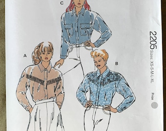Vintage 1990's Kwik Sew Pattern 2205, Misses' Shirts, UNCUT, Size XS-S-M-L-XL