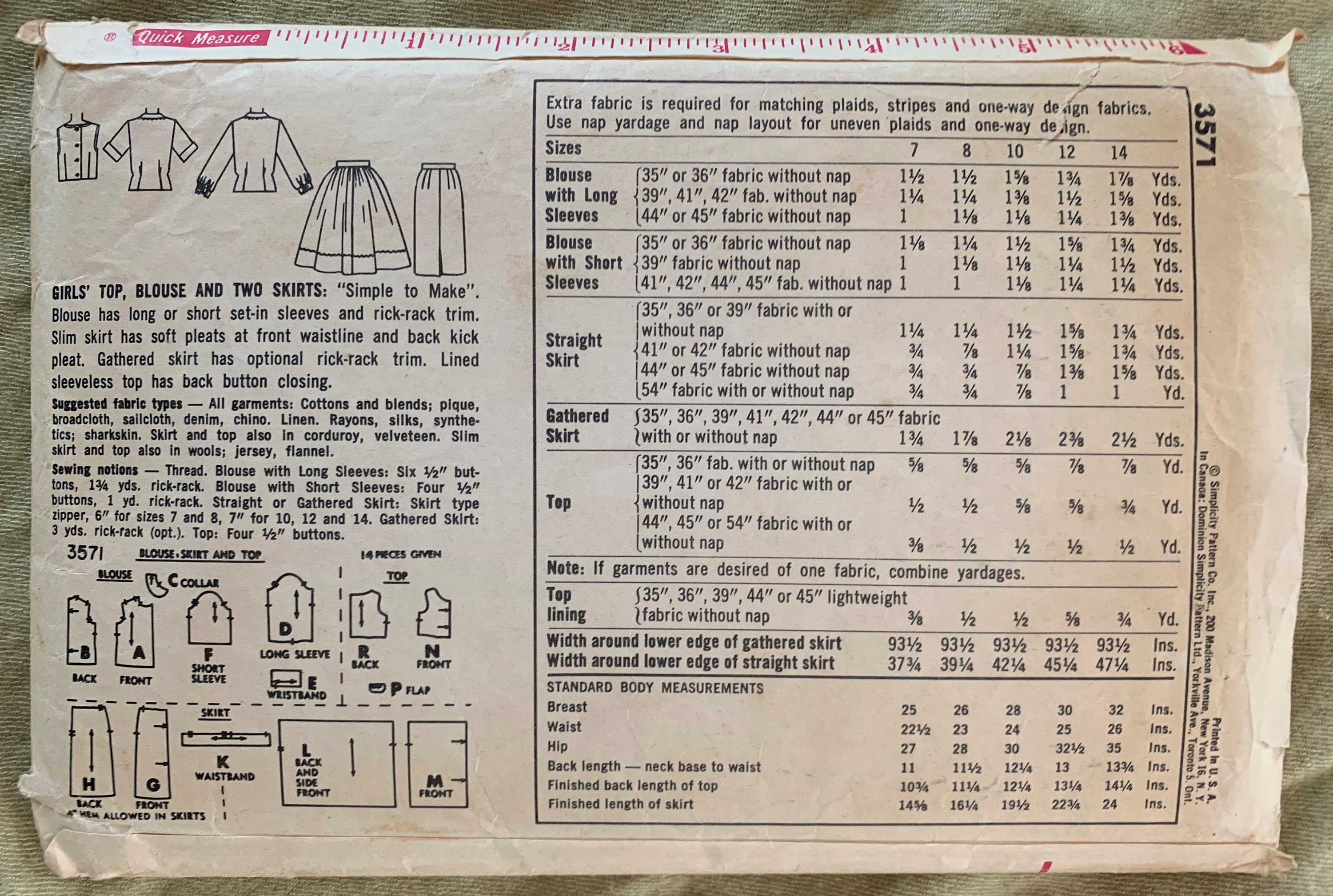 Vintage 1960's Simplicity Pattern 3571, Girls' Top/blouse/skirts, CUT ...