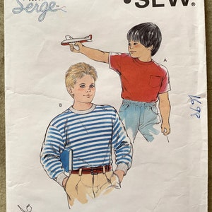 Vintage 1980&#39;s Kwik Sew Serge Pattern 1698, Boy&#39;s T-Shirt, UNCUT, Size 8-10-12-14