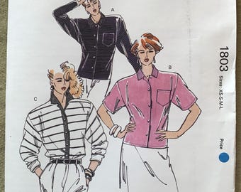 Vintage 1980's Kwik Sew Pattern 1803, Misses' Tops, UNCUT/FF, Size XS-S-M-L