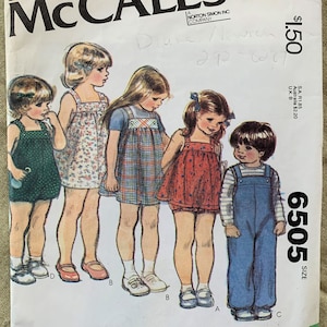 Vintage McCall es Carefree Pattern 6505, Uncut, KinderKleid/Jumper/Overalls/Sonnenanzug, Größe 1/2 oder 2