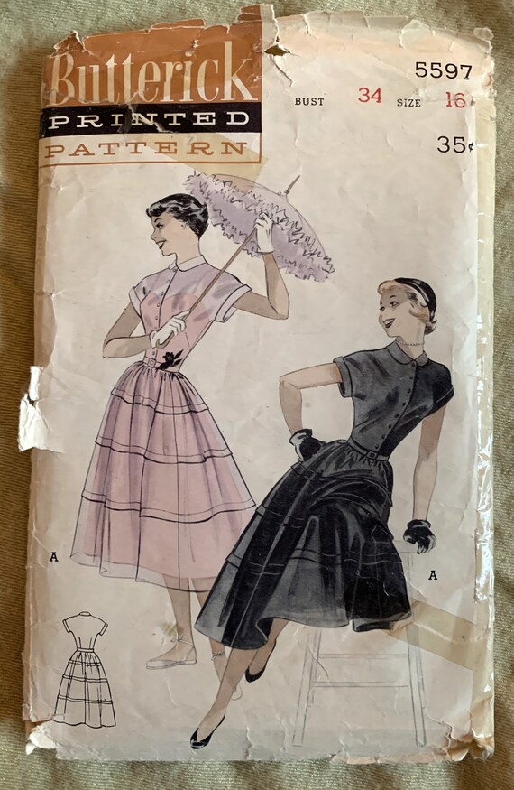 different dress cuts Online Sellers: Names of / FITS ~ Cheat Sheet! RARE Vintage 1950's Butterick Pattern