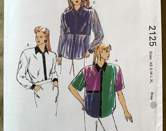 1980年代ヴィンテージ Kwik Sew 2032 ボタンフロント、長袖/半袖