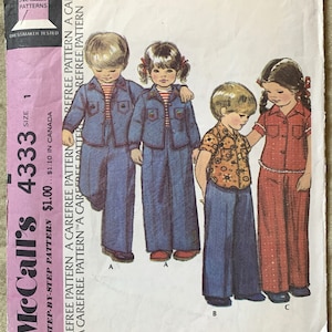 Vintage 1970&#39;s McCall&#39;s Carefree Pattern 4333, Toddlers&#39; Shirt/Jacket/Pants, CUT, Size 1