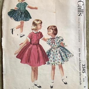 Jahrgang 1950 McCall&#39;s Printed Pattern 3345, Mädchenkleid, CUT, Größe 8