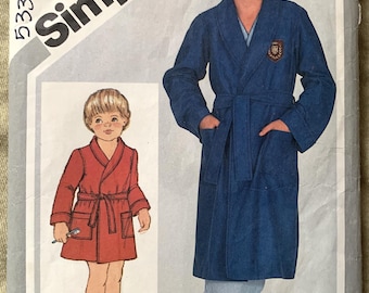 Vintage 1980's Simplicity Pattern 5331, Boys' Jiffy Robe, CUT, Size 10 and 12