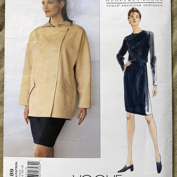 Vintage 1990's Vogue Pattern 2189, American Designer, Geoffrey Beene, Misses' Jacket and Skirt, UNCUT/FF, Size 14-16-18