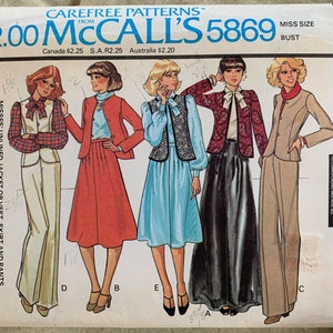 Vintage McCall&#39;s Carefree Pattern 5968, Misses&#39; Jacket/Vest/Skirt/Pants, UNCUT, Size 16, Bust 38