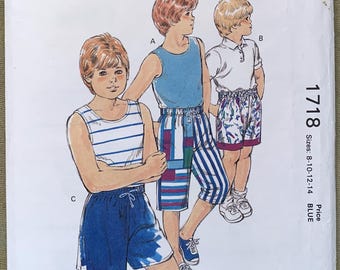 Vintage 1980's Kwik Sew Pattern 1718, Boys' Shorts, UNCUT, Size 8-10-12-14