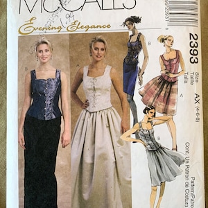 Vintage 1990&#39;s McCall&#39;s Pattern 2393, Evening Elegance, Misses&#39; Lined Top and Skirts, CUT, Size AX (4-6-8)