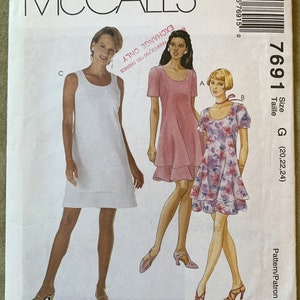 Vintage 1990&#39;s McCall&#39;s Pattern 7691, Misses&#39; Dress, UNCUT/FF, Size G (20,22,24)