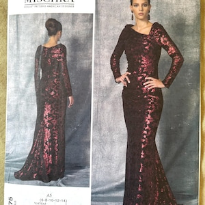 Patrón Vogue 2015 V1475, Badgley Mischka, vestido para señora, sin cortar, talla A5 (6-8-10-12-14) o E5 (14-16-18-20-22)
