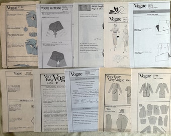 Vogue Patterns Instructions ONLY