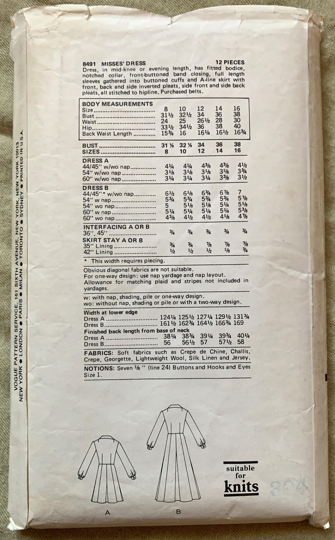 Vintage 1970's Vogue Pattern 8291, Misses' Dress, CUT, Size 14 - Etsy