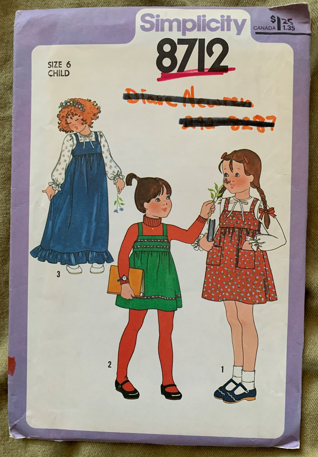 シェリーページ Vintage Simplicity Pattern 8712, Girl's Jumper/blouse, UNCUT, Size