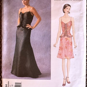 Vintage 2000&#39;s Vogue Pattern 2584, American Designer, Oscar de la Renta, Misses&#39; Dress, UNCUT/FF, Size 14-16-18